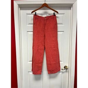 Mo:vint Rust Button Leg Linen & Cotton Blend Pants sz L NWT